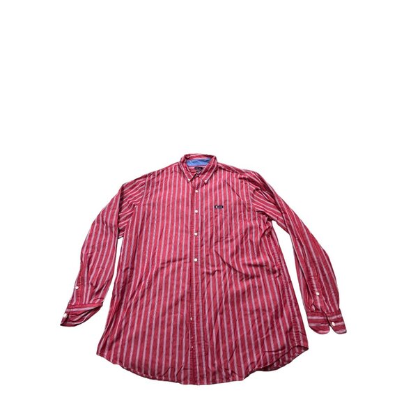Chaps Mens XL Red Striped Long Sleeve Button-Down Shirt Easy Care Cotton Blend - Picture 1 of 9